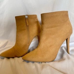 Qupid Suede Tan Women’s Ankle Boot Heel